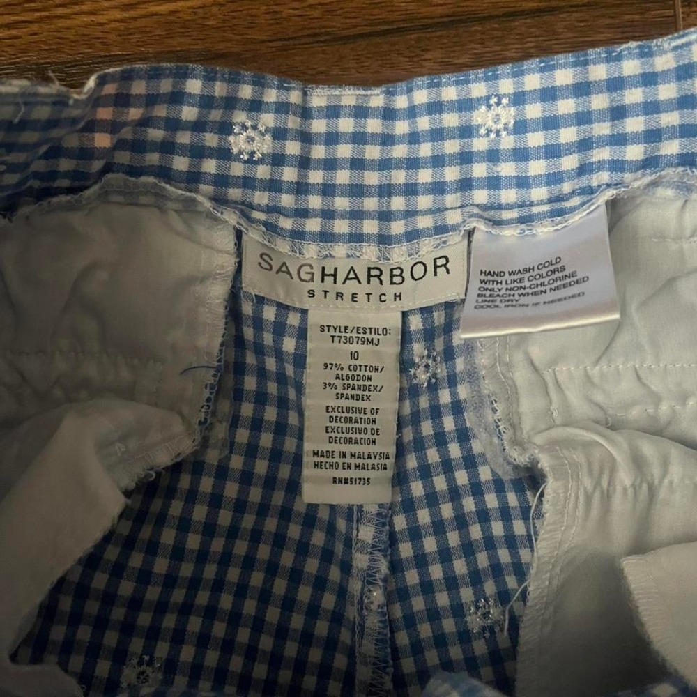 Vintage Blue White Gingham‎ Womens Capri Pants Floral Embroidery Cottagecore Y2K - Picture 7 of 8